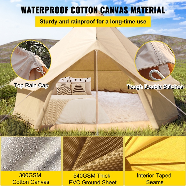 VEVOR Canvas Tent 4 Seasons Breathable 100 Cotton Canvas Yurt